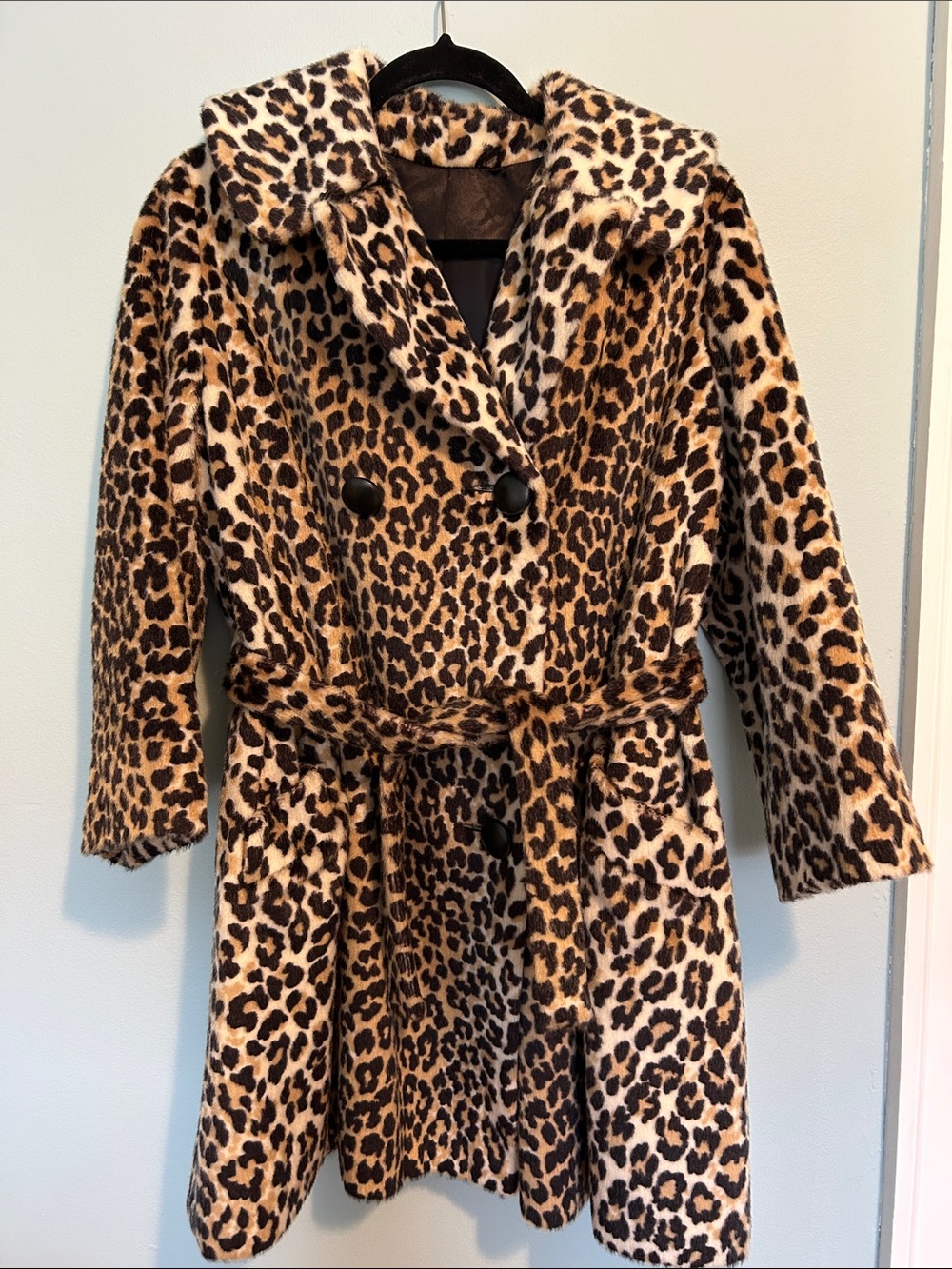 Vintage Leopard Print Faux-Fur Coat - Brown